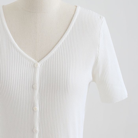 Chicwish Button V-Neck Sleeve Rib Knit Top - Picture 1 of 3